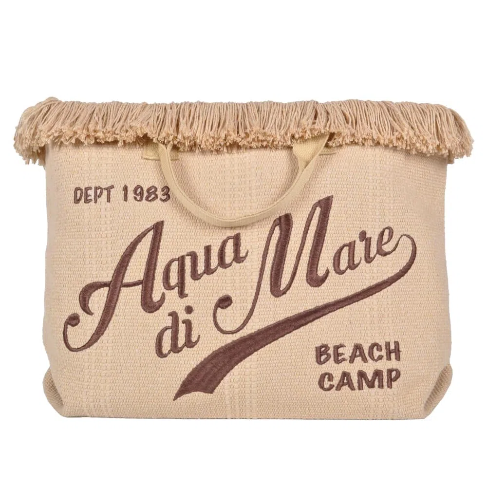 BORSA CON FRANGE E RICAMO GRANDE 100% PL AQUA DI MARE 22929 SENAPE