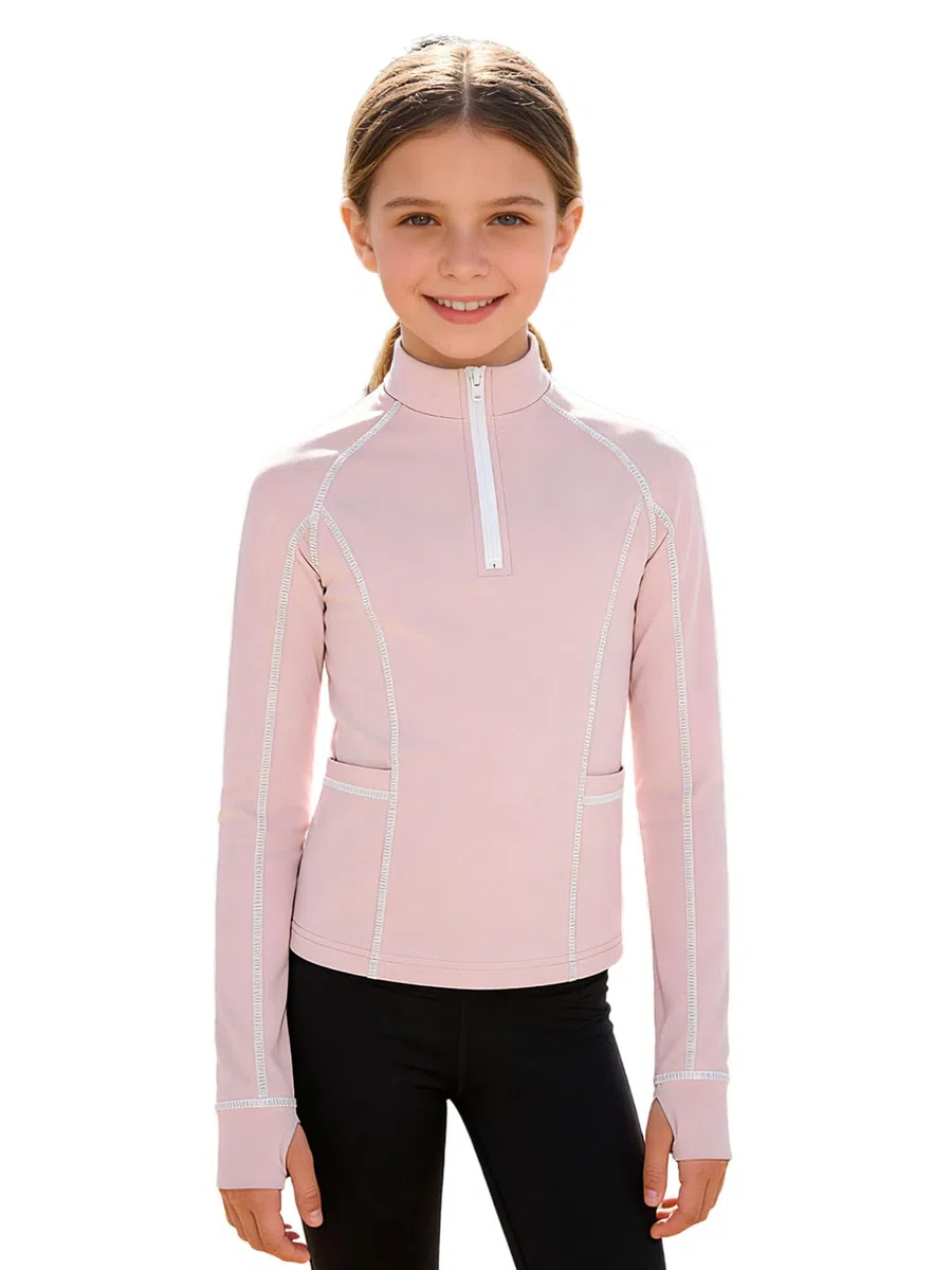 inhzoy T-Shirt Equitazione Aderente Bambine e Ragazze Maglietta Camicette da Torneo Equitazione Maglia Sportiva da Allenamento Corsa Yoga con Zip Sweatshirt