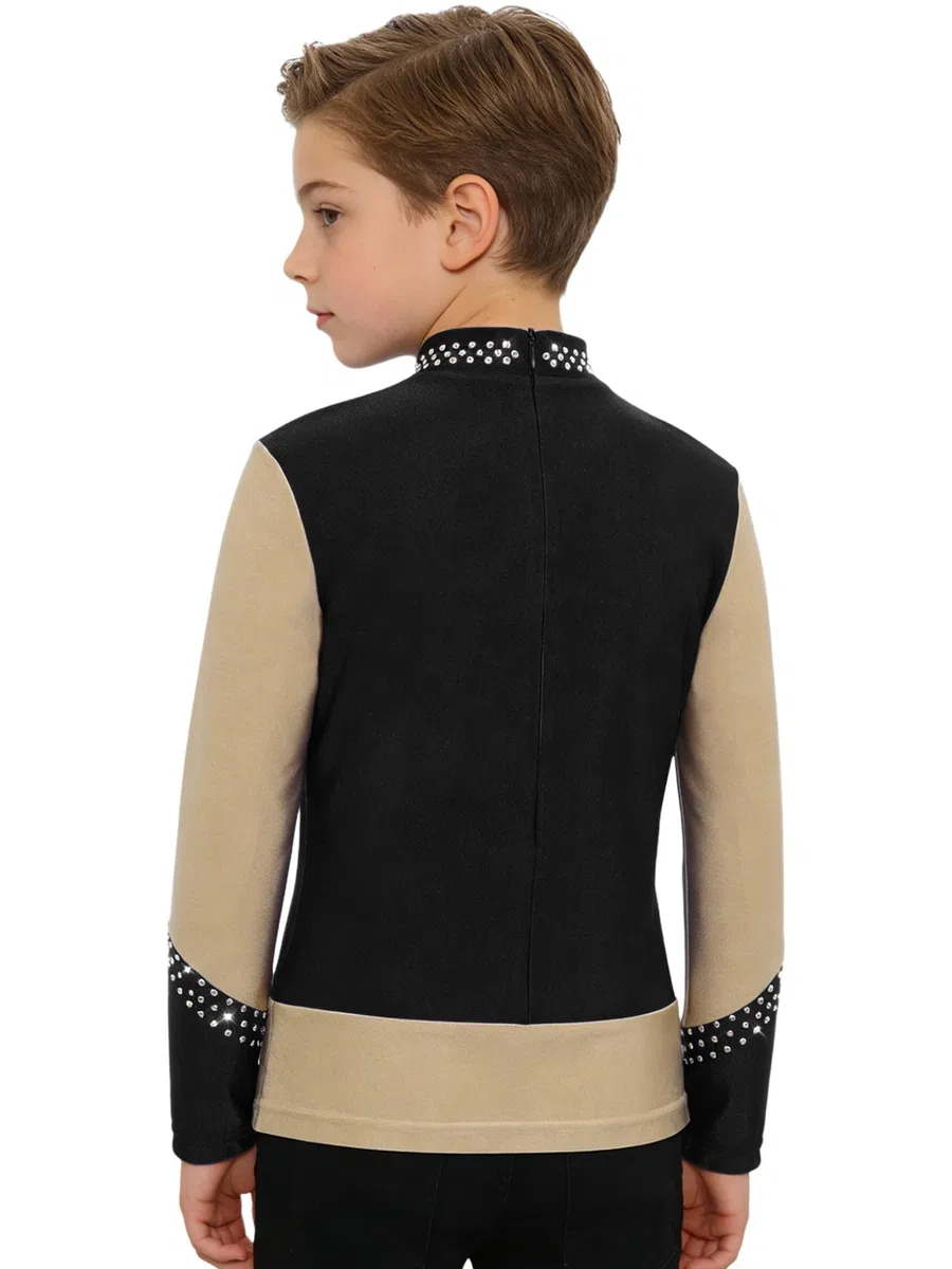 Bambino Ragazzo Top Danza Ginnastica Pattinaggio Artistico Top Maglione Camicia Manica Lunga Strass