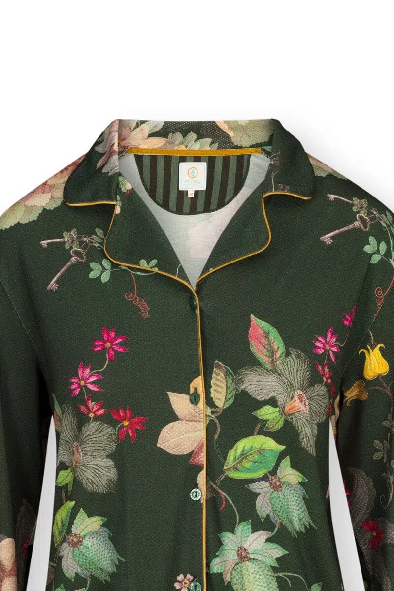 PIP Studio Top a maniche lunghe Flos Tokyo Bouquet | verde scuro - S