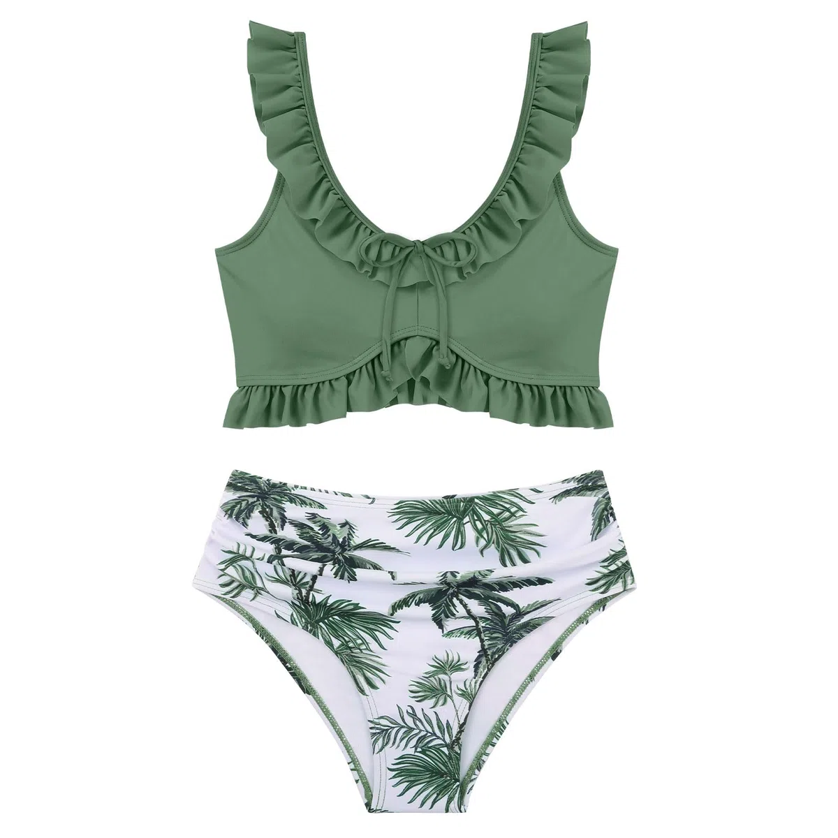 Costumi da bagno per ragazze 2 pezzi bikini set bambini increspato volant fiocco scollo a U costumi da bagno per ragazze 9-16 anni Set di costumi da bagno per ragazze adolescenti