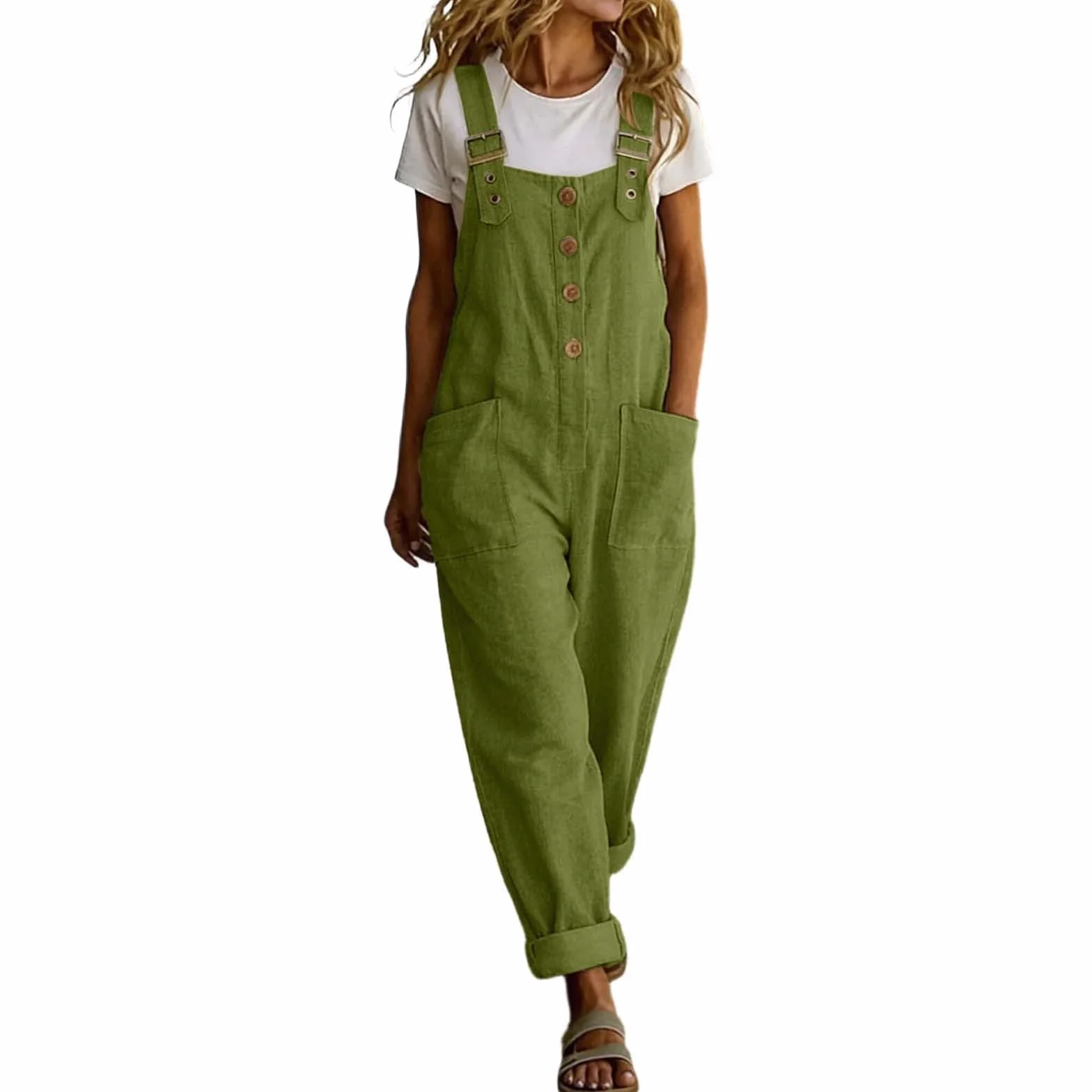 Salopette Donna Tuta Estiva in Puro Tessuto Misto, Gamba Larga, con Tasche, vestibilità Casual e Ampia, Senza Spalline. Jeans Estivi Leggeri