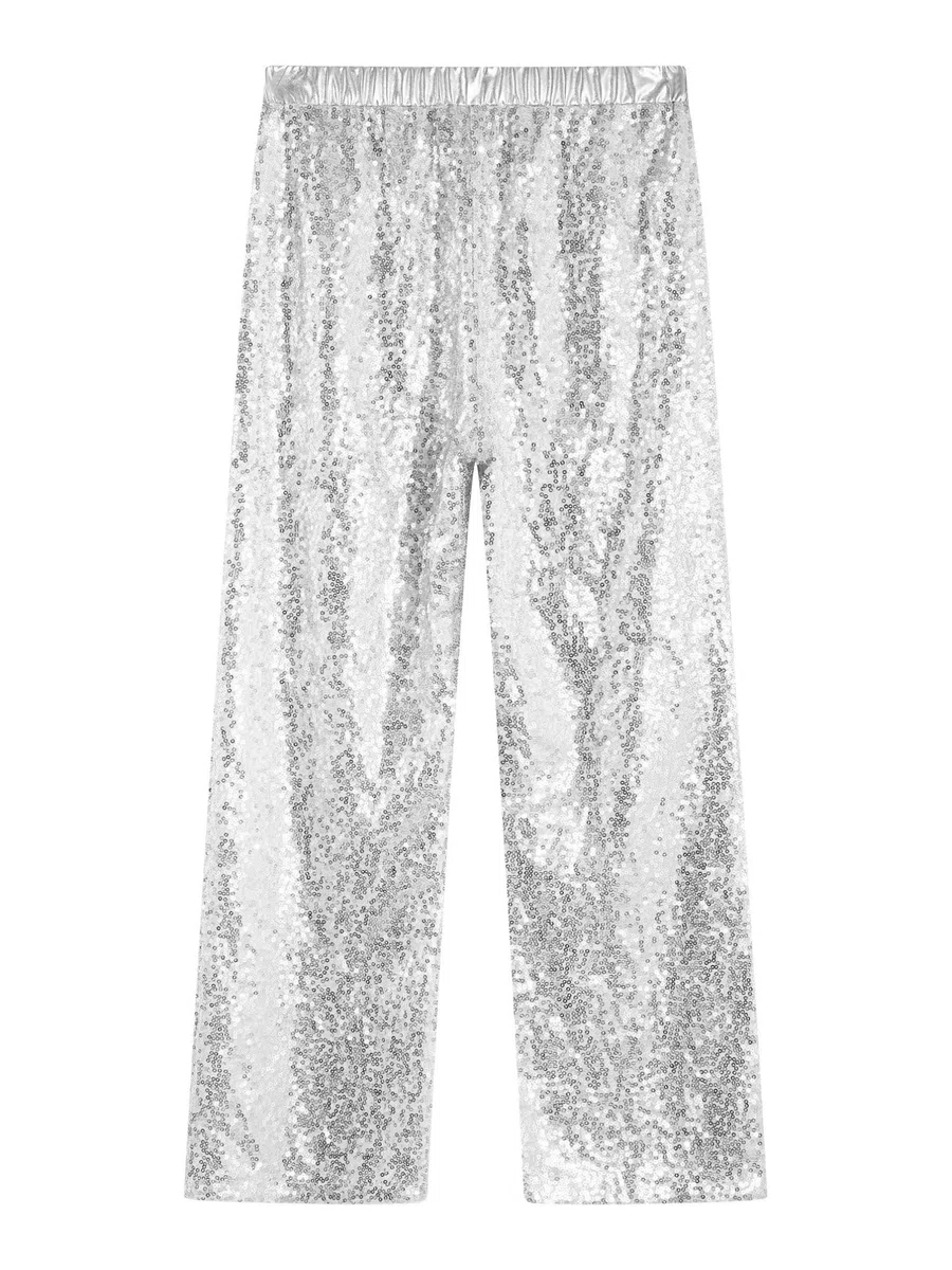 TiaoBug Pantaloni da Danza Moderna Jazz Ballo Latino Bambina Pantaloni di Paillettes da Ballo di Strada Hip Hop Pantaloni a Gamba Larga da Danza Ginnastica Costumi Spettacoli