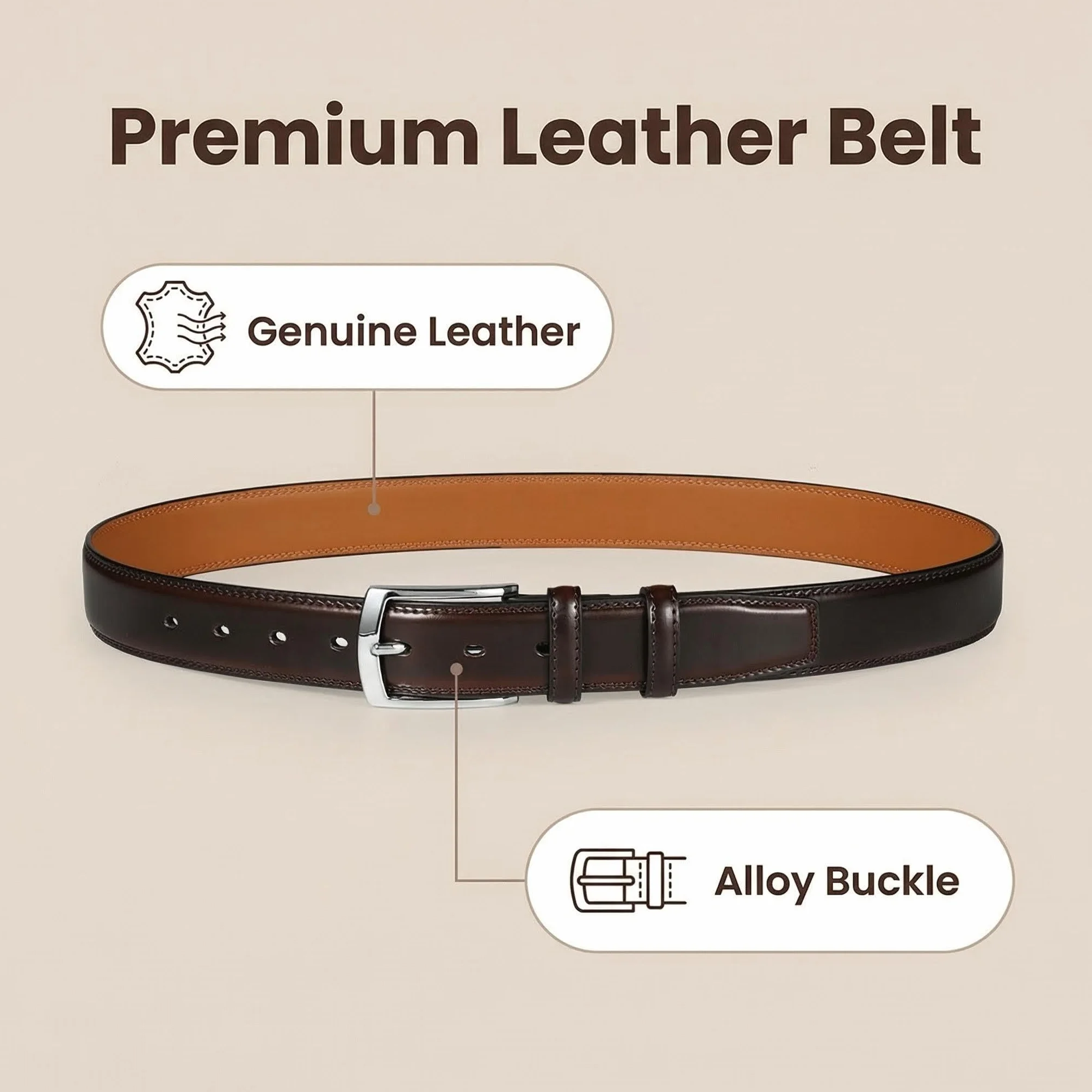 VRLEGEND Cintura Uomo Cinture per Abiti Vestito Elegante Lavoro Cinta Pelle 3.5CM,Regali da Uomo
