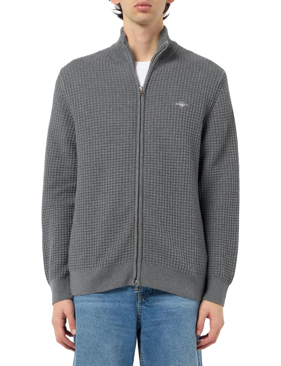GANT Zipped Textured Cotton Cardigan Maglione Uomo