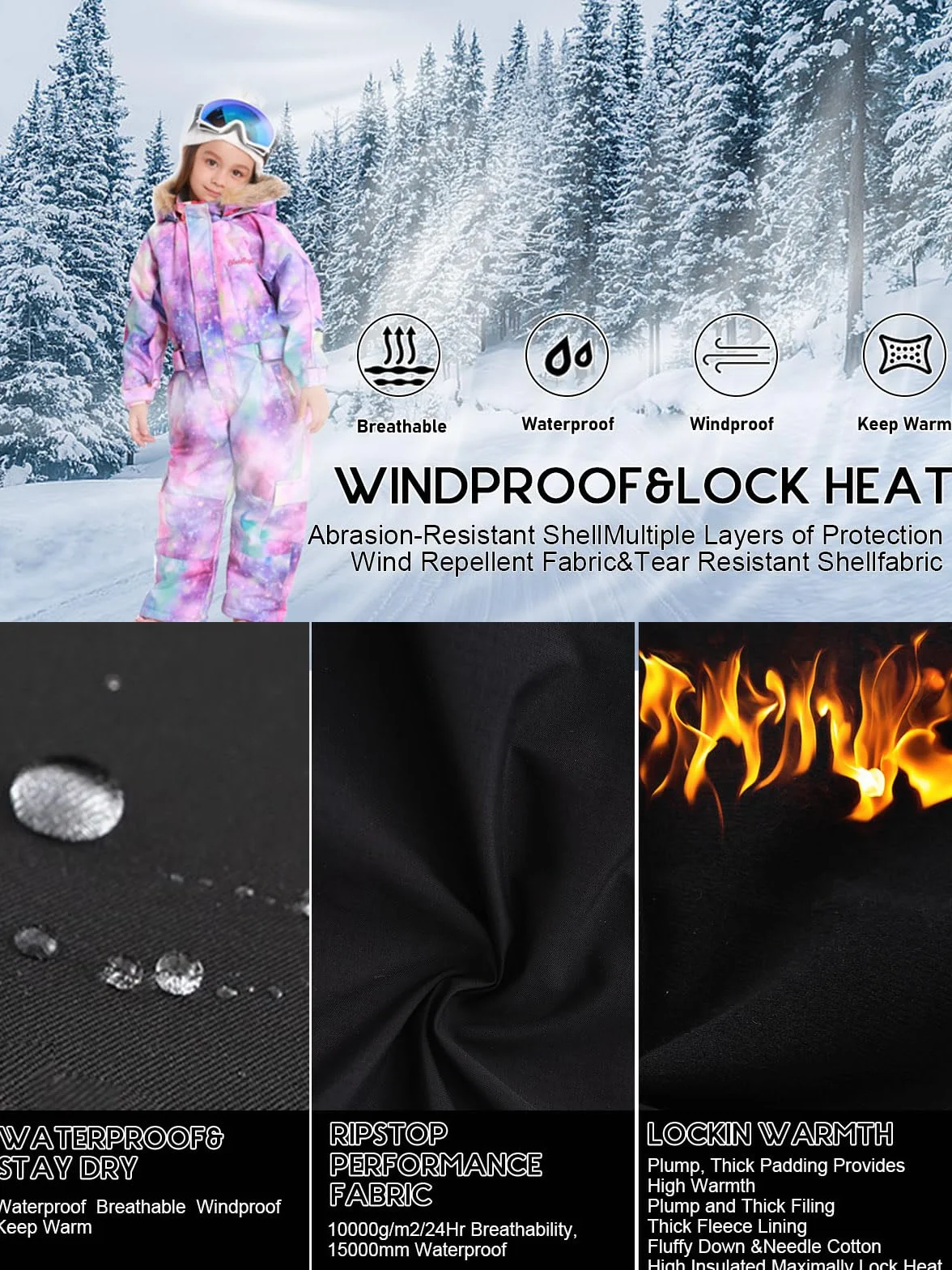 Bluemagic Tute da Neve Bambino e Ragazzi, Tute da Sci Bambine e Ragazze, Tuta da Neve di un Pezzo Bambini Invernale Outdoor Antivento, Calda, Impermeabile e Traspirante, Apertura con Cerniera
