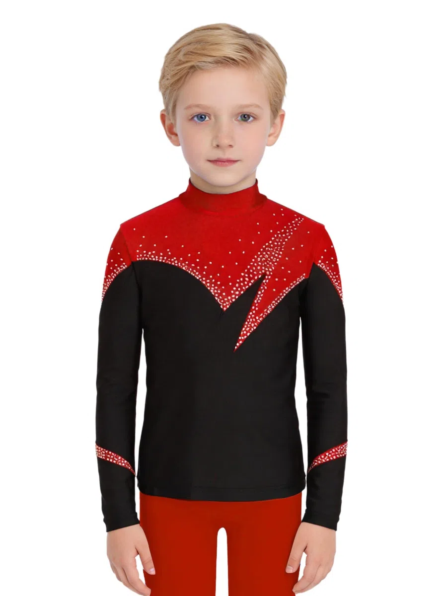 CHICTRY Camicia da Ballo Latino Americano per Bambino con Paillettes Maglietta da Pattinaggio Artistico Vestito da Balletto Valzer Samba Rumba Tango Dancewear
