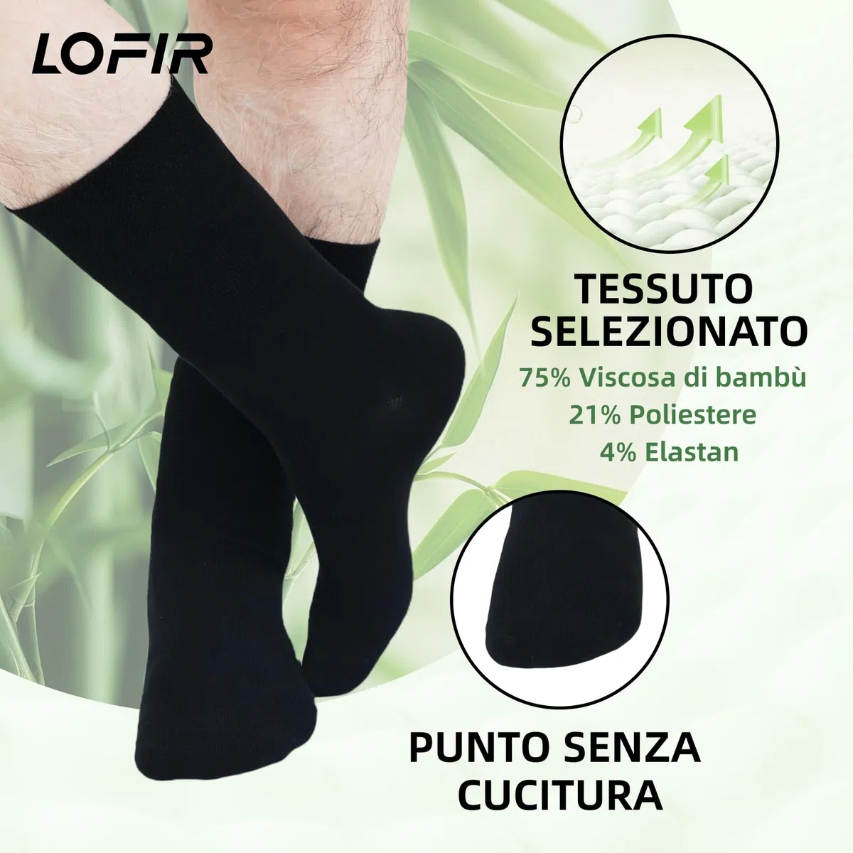 LOFIR Calzini Diabetici Uomo e Donna: Calze Sanitarie in Bambù Senza Cuciture Senza Elastico Morbido per Piedi Gonfi e Anziani 6 Paia