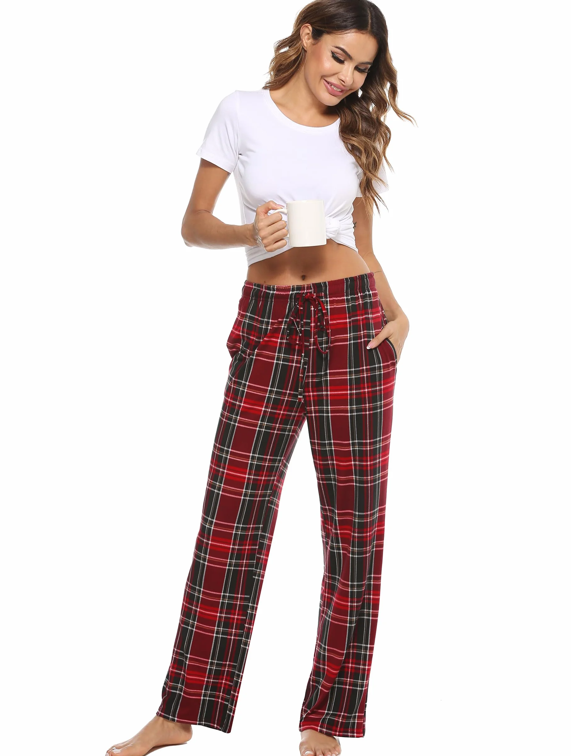 Vlazom Pantaloni Pigiama Donna Pantaloni Donna Flanella Quadri Pantaloni con Coulisse Pantaloni Casa Donna Trousers Plaid Donna