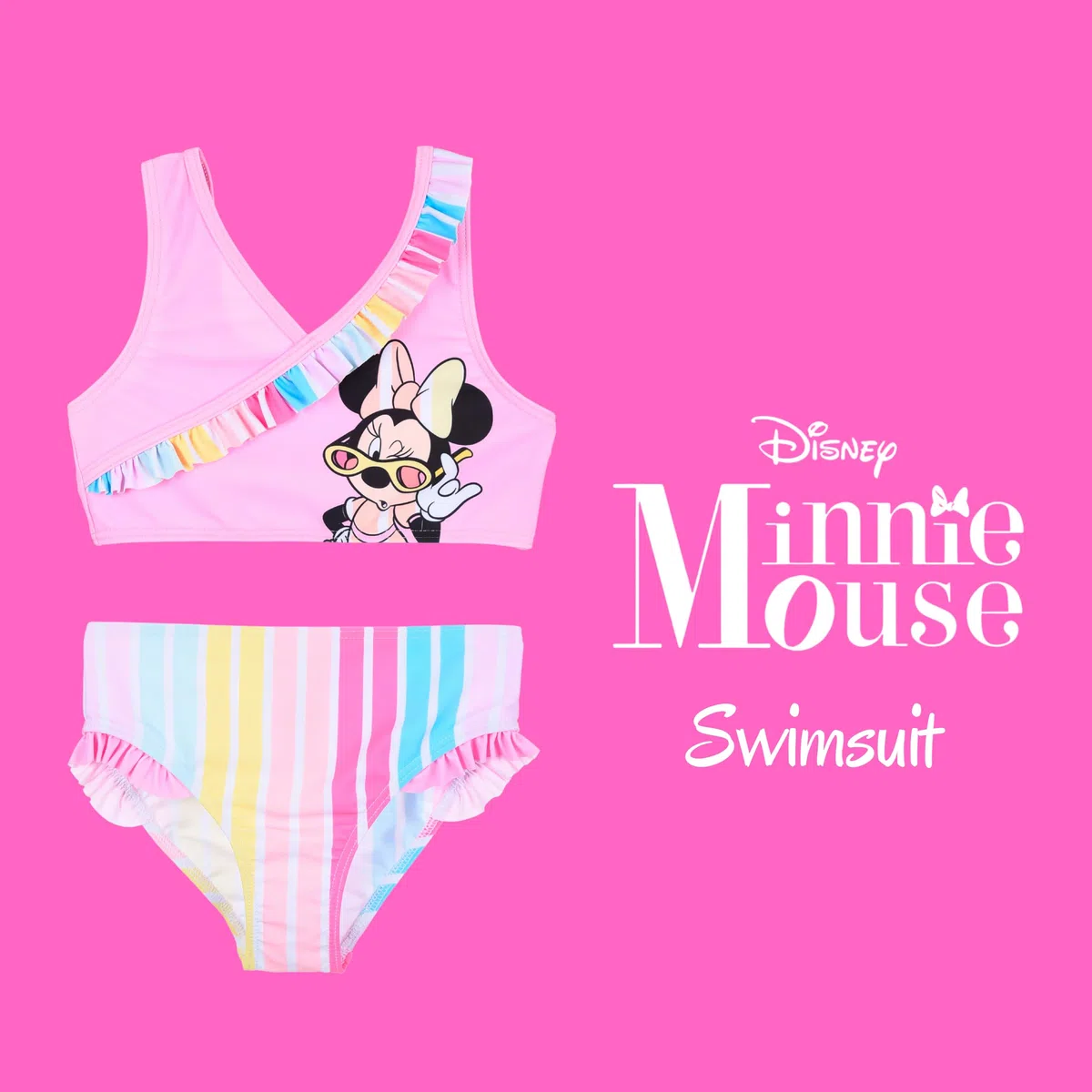 Disney Minnie Mouse Bikini per Bambine, Arcobaleno Costume da Bagno Due Pezzi Estivo per Ragazze, Taglia 3 Anni | Rosa