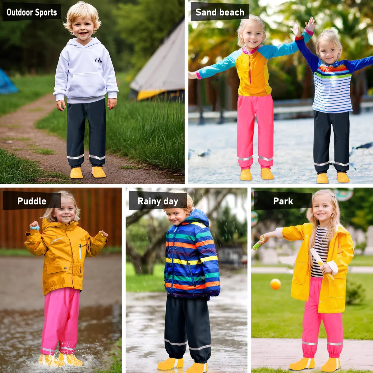 Pantaloni Impermeabili Bambini, Unisex Impermeabile Pantalone Pioggia Leggero Riflettenti Non Imbottiti Salopette Antipioggia Ragazze Ragazzi Outdoor Abbigliamento per 1-10 Anni