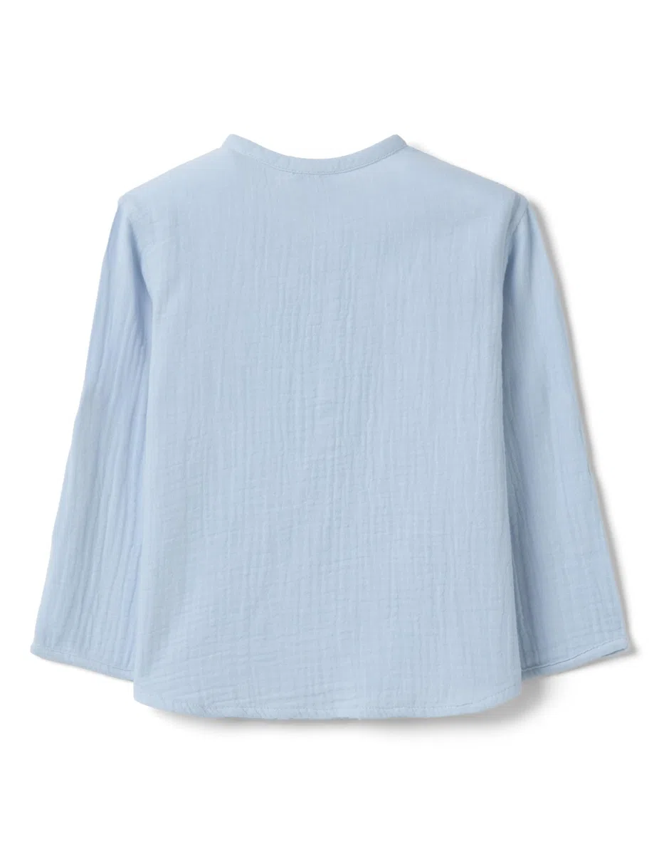 OVS Kids Camicia in Puro Cotone Azzurra da Bimbo Regular Fit con Collo Coreano