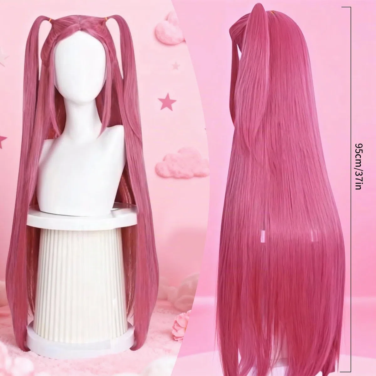 Parrucca Cosplay Anime, dellyy Parrucca per Hunter Anime Costume, Parrucca Lunga, Cosplay Parrucca per Carnevale Festa a tema, rosa
