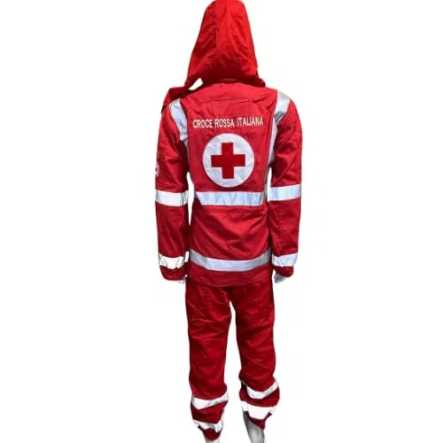 Generico Completo Operativo Croce Rossa Italiana - Divisa Tecnica Regular Fit: Sahariana Multitasche e Pantalone Professionale con Bande Riflettenti