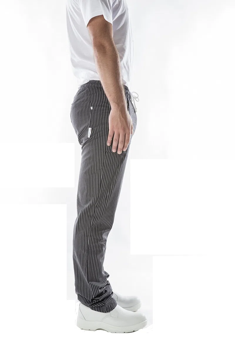 JOBLINE Pantalone da Lavoro Unisex gessato con Elastico e Laccio Misto Cotone Chef, Cuoco, Catering tg. XS - 4XL