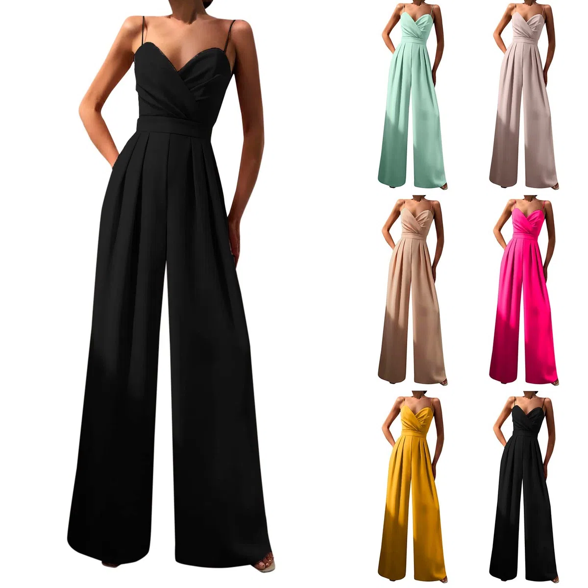 Generico Tuta da Donna per Matrimonio, Festa, Vestito Estivo, Lunga, da Donna, Elegante, a Gamba Larga, Senza Maniche, Elegante, Elegante, Abito da Sera, Pantaloni Estivi Regalo a Sorpresa