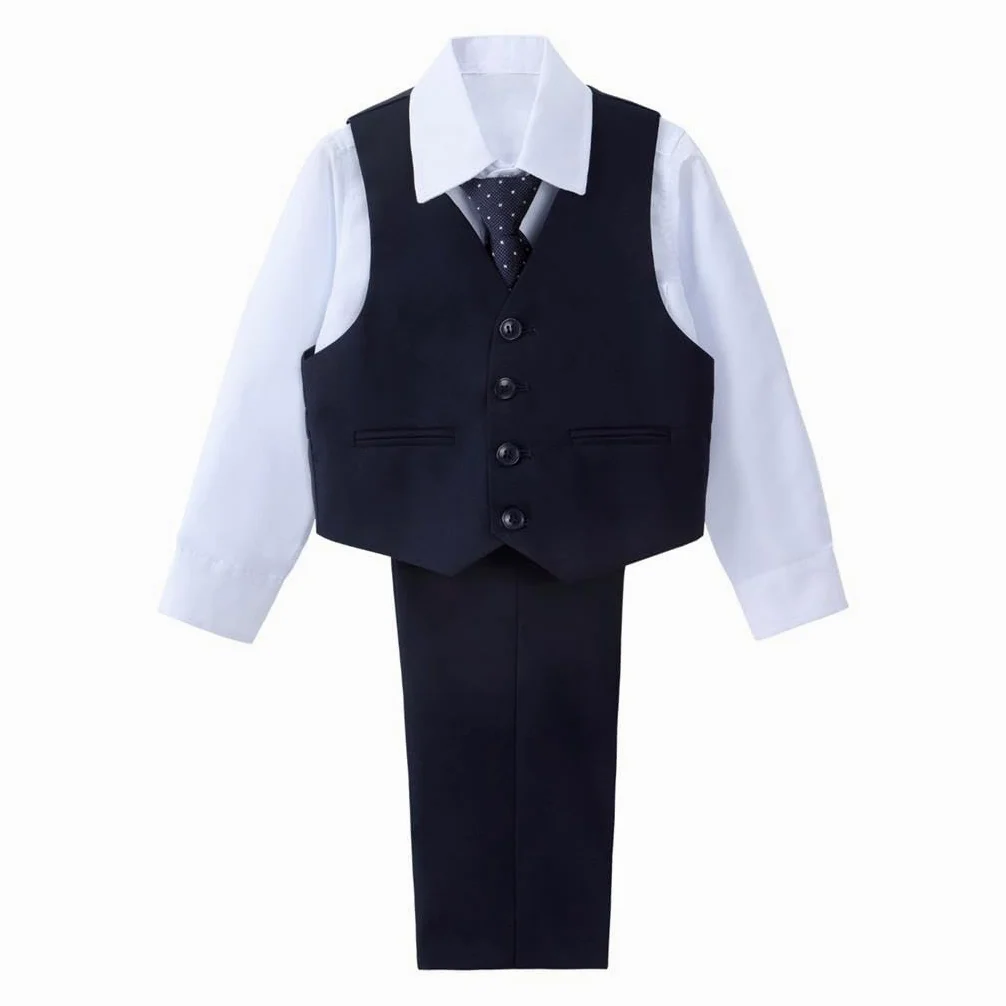 Lito Angels Smoking Blu Navy Completo Elegante per Bambino, Set 5 Pezzi (Gilet, Giacca, Camicia, Cravatta e Pantaloni) Taglia 2-8 Anni