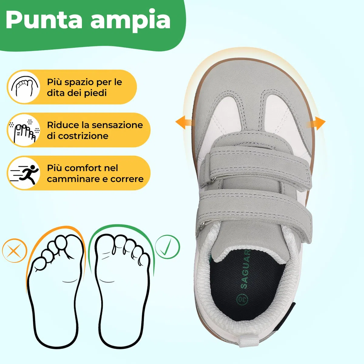 Saguaro Scarpe Barefoot Bambini – Punta Ampia, Suola Zero Drop, Ideali per Scuola e Vita Quotidiana, Gr.25-35