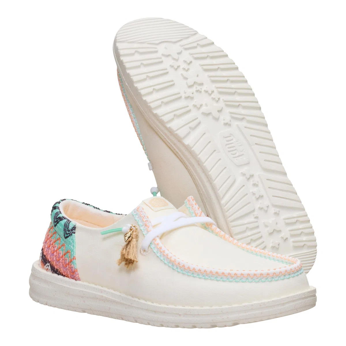 HEYDUDE Wendy Funk - Scarpe da spiaggia da donna, leggere, senza lacci, con lacci elastici e dettaglio con nappe