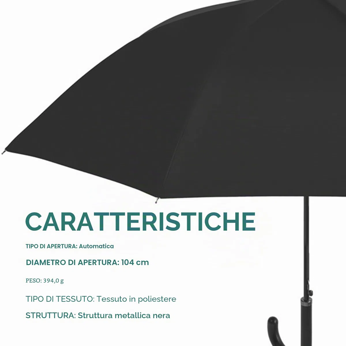 PERLETTI Ombrello automatico nero con custodia 104 cm, Nero, único