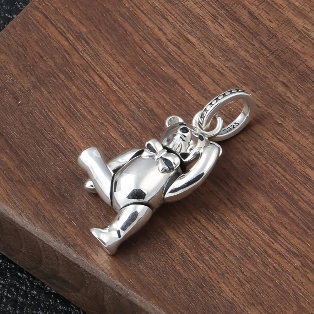 ForFox Ciondolo Orso Orsacchiotto Teddy Bear in Argento Sterling 925 per Uomo Donna