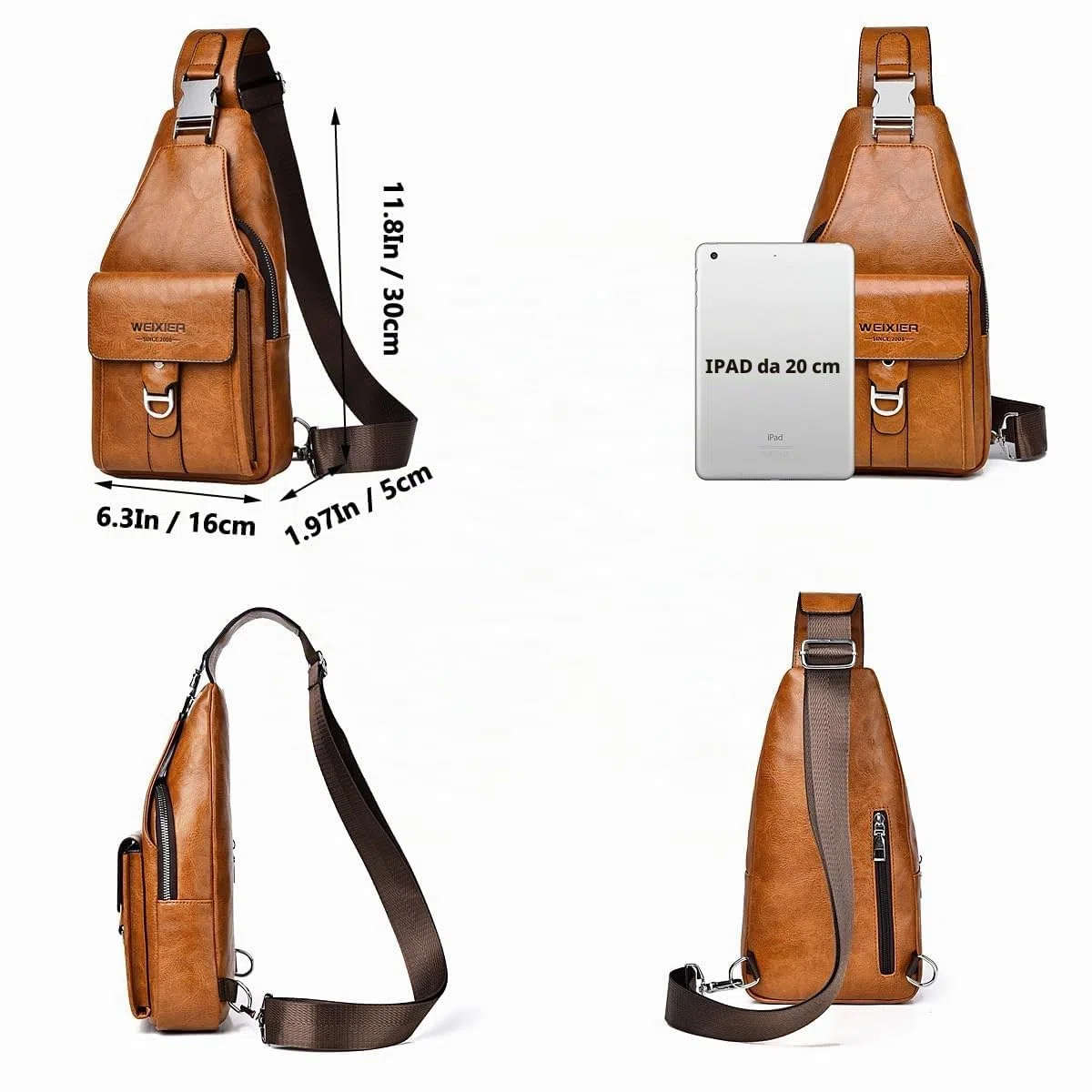 Borse a spalla da uomo,Borsello Tracolla Zaino Monospalla Pelle Borsa a Tracolla Piccolo Impermeabile Spalla Sling Bag (Marrone Chiaro 1)