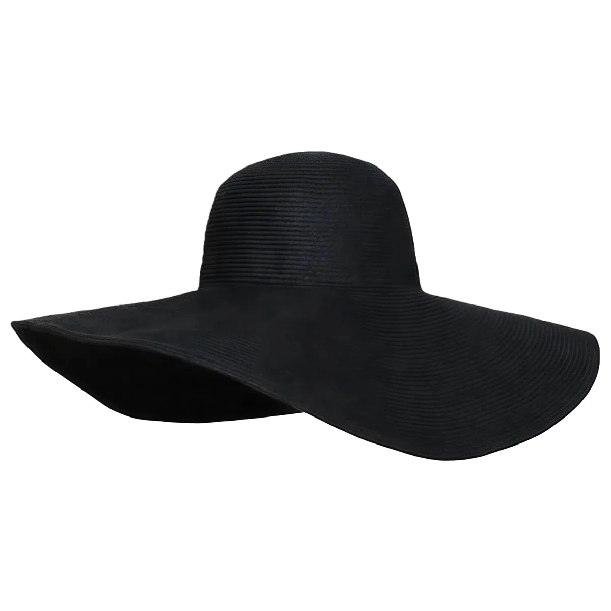 QUUPY Cappello estivo da donna a tesa larga, UPF 50, pieghevole, arrotolabile, da spiaggia, cappello da sole, cappello di paglia nero