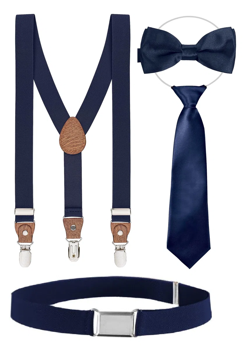 Set di 4, 1-8 anni, bretelle per bambini con papillon, cravatta, cintura ragazzo