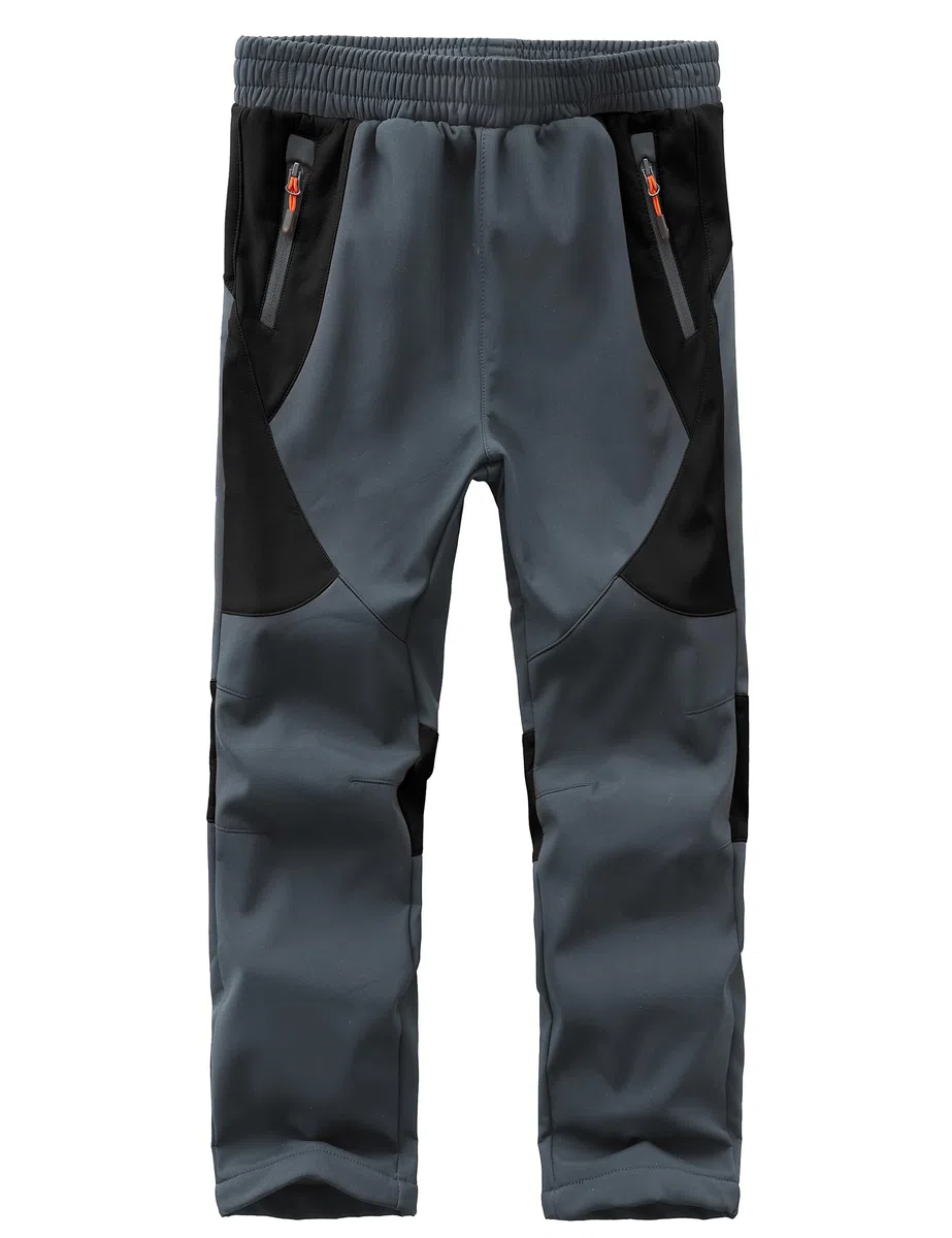 Pantaloni da Sci Invernali per Bambini e Bambine, con Imbottitura in Pile, Pantaloni Trekking Softshell Arrampicata Escursionismo-Dark Grey+Black-Dark Grey+Black-152-158
