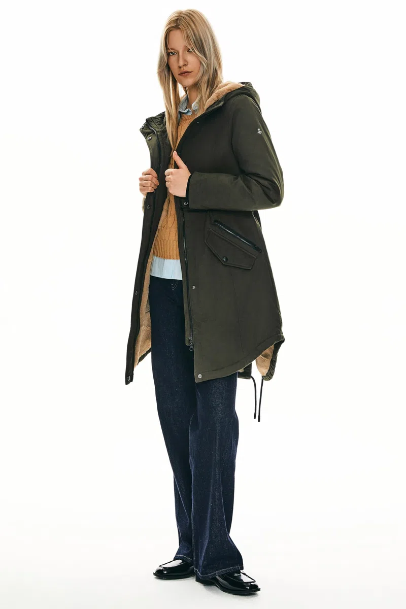 OROLAY Parka da Donna Foderato in Pile con Cappuccio Giacca Imbottita Invernale di Media Lunghezza