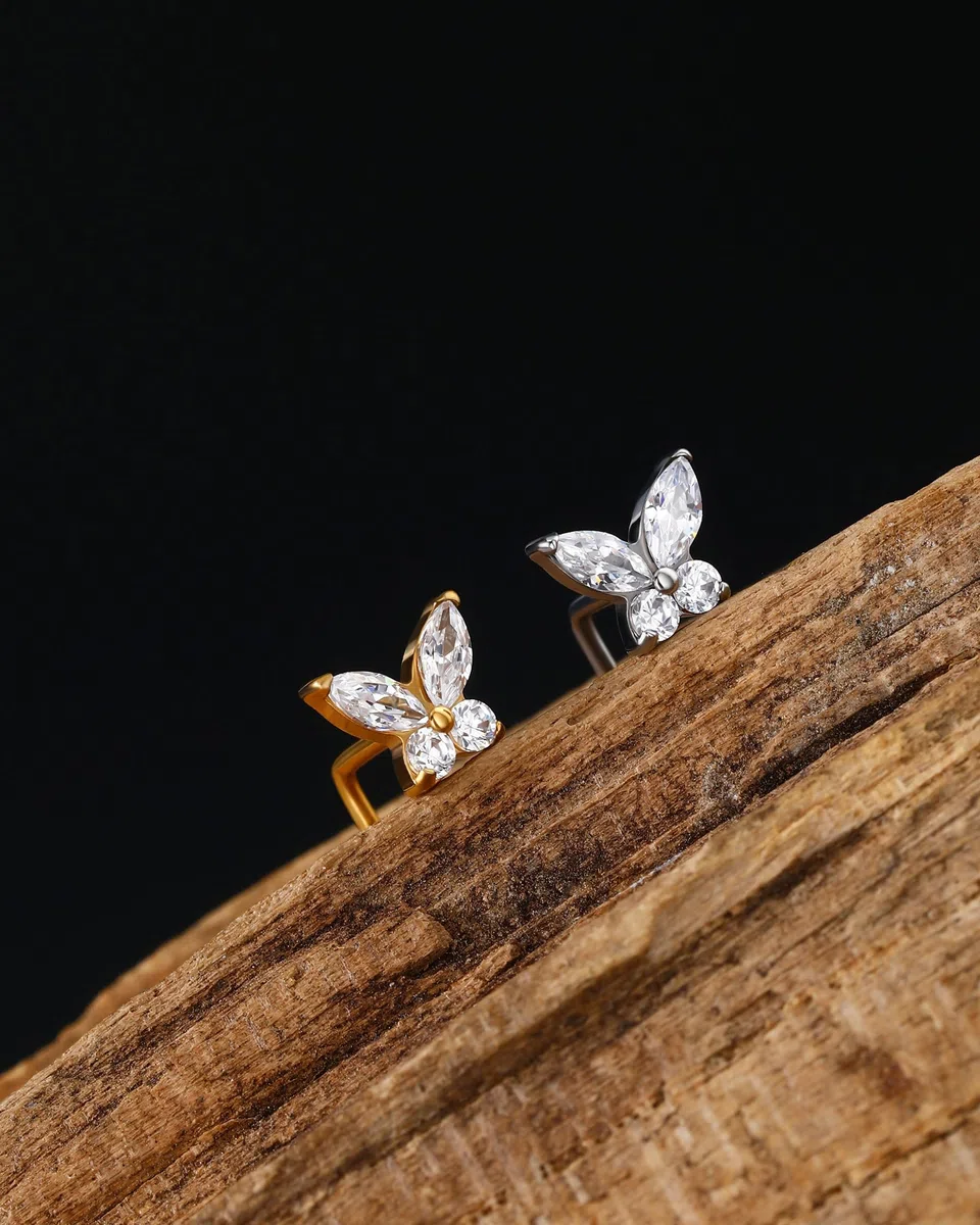 Jewseen Piercing da naso a forma di farfalla, 20 g, in titanio, con curvatura a L, con zirconia cubica, gioielli per donne e uomini