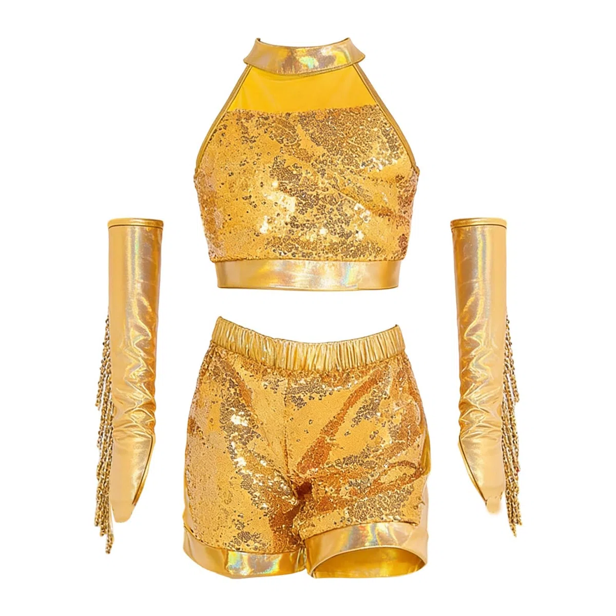 Completo Danza Bambina Set Due Pezzi Costume da Ballo Brillantini con Paillettes Top Crop Senza Maniche e Pantaloncini per Esibizione e Festa Vestiti per Danza Jazz Latino Regalo Amica Speciale