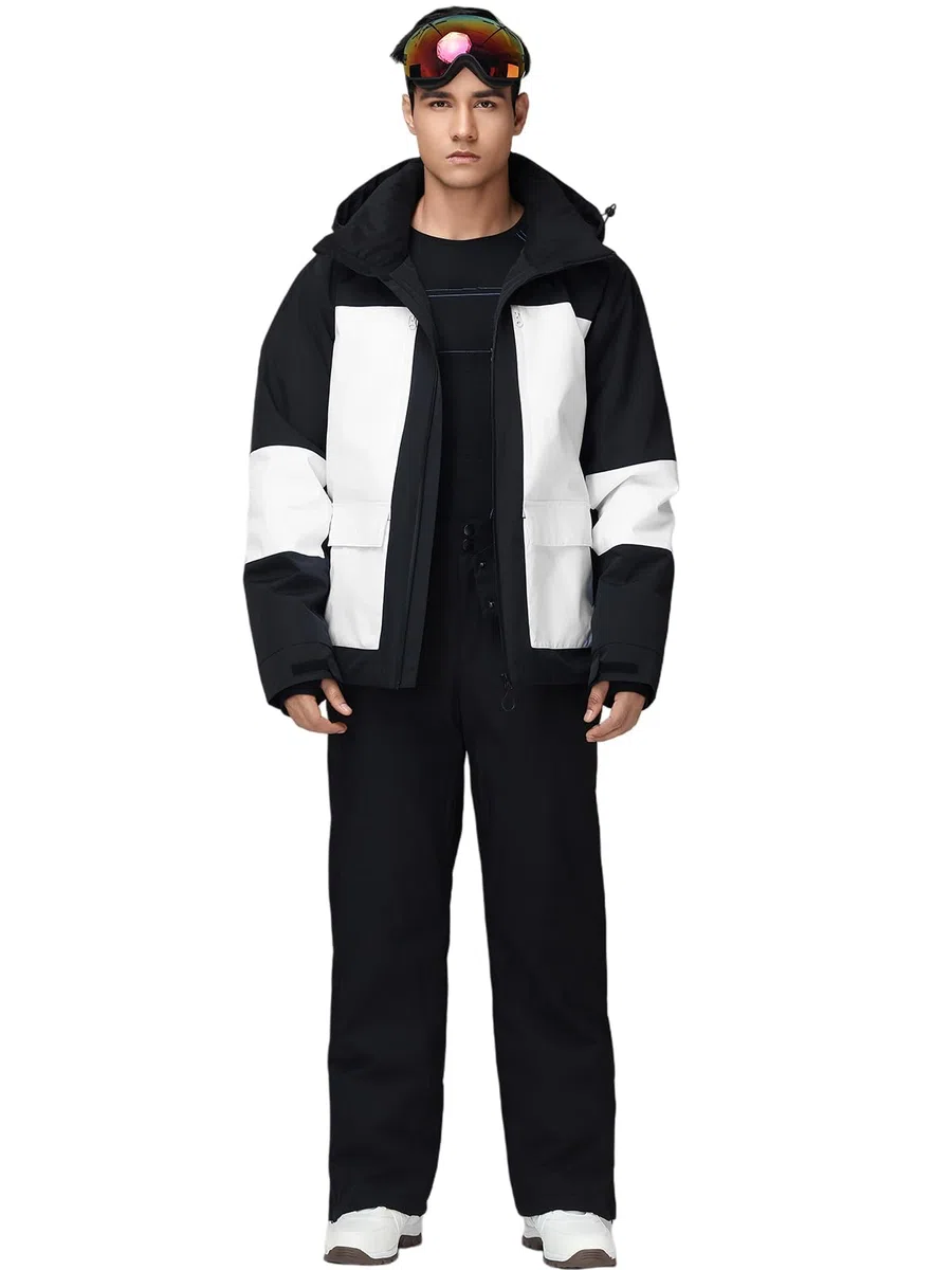 HOTIAN Set giacca e pantaloni da sci da uomo, traspirante, impermeabile, antivento, con cappuccio rimovibile, set da snowboard