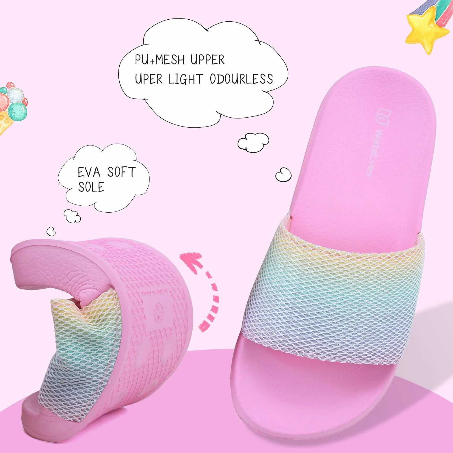 WateLves Ciabatte Bambina Estive Ciabatte Spiaggia e Piscina Antiscivolo Bambino Ragazzi e Ragazze Pantofole da Interno da Esterno a Punta Aperta(Arcobaleno 26/27EU)