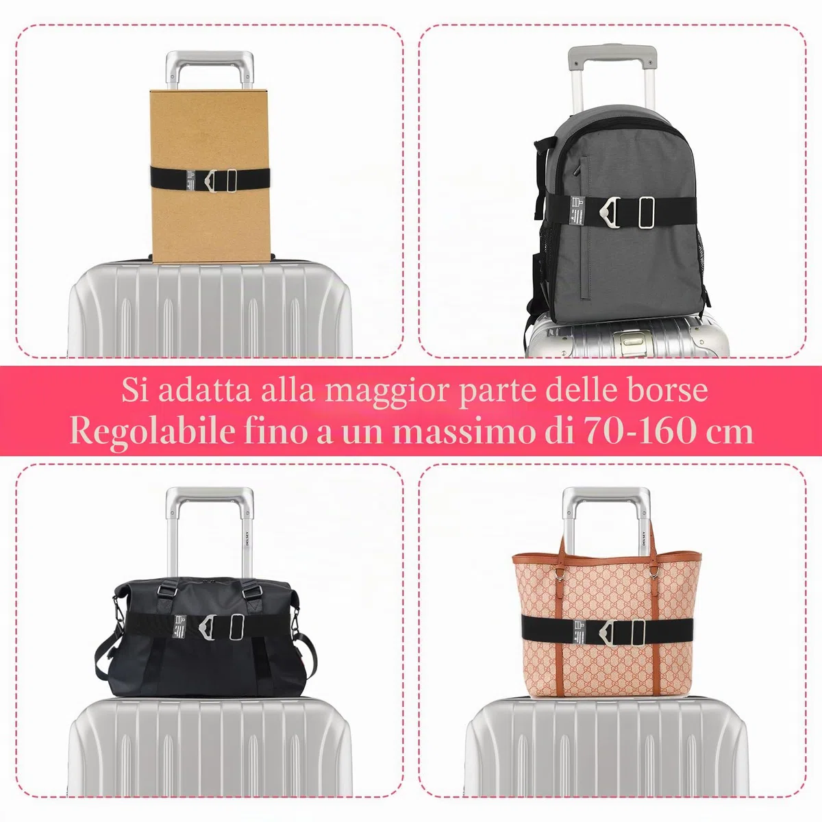 Cintura Da Viaggio 2 In 1 per Bagagli per Cinghie Sopra La Maniglia per Aggiungere Una Borsa Cinghia Regolabile per Bagagli Da Viaggio Con Fibbia In Lega Cintura Elastica per Borsa A Mano(Nero)