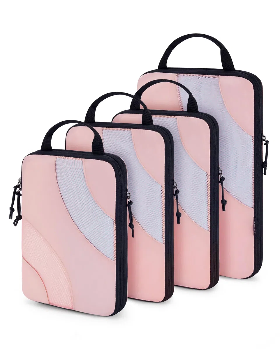 Compressione Packaging Dadi per Viaggi, BAGSMART 6 Set Viaggio Imballaggio Cubo per Valigia Compressione Valigia Organizer Bag, Colore: rosa., 4 pezzi