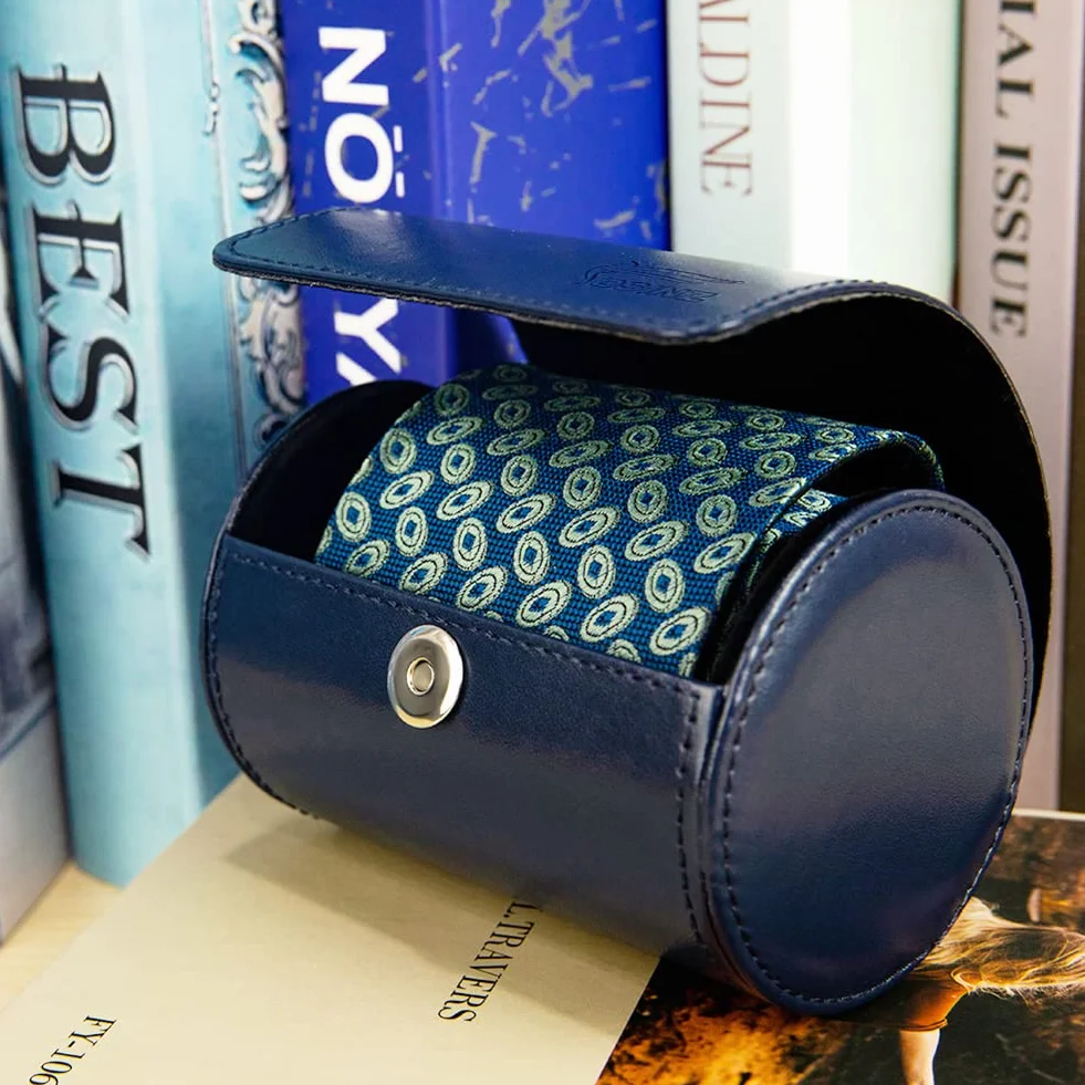 Cassa per Cravatta a Forma di Cilindro per Cilindro in Pelle PU per Uomo -3,1 "x4,3 Blu