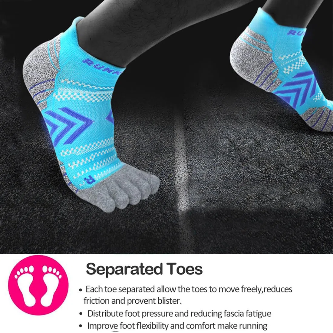 Donna Calzini Corte con Dita Separate Calze Corsa Cuscino Completo Sportive Calzini Cinque Dita Imbottiti Anti-Vesciche Allenamento Socks Traspirante - 6 Paia