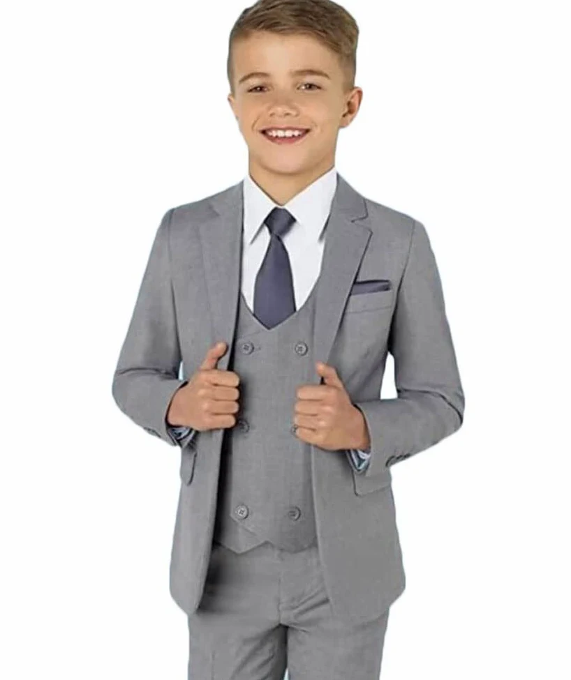 Vestito elegante per bambini, 3 pezzi, con giacca con revers a lancia, gilet e pantaloni, smoking da bambino, per matrimoni e feste