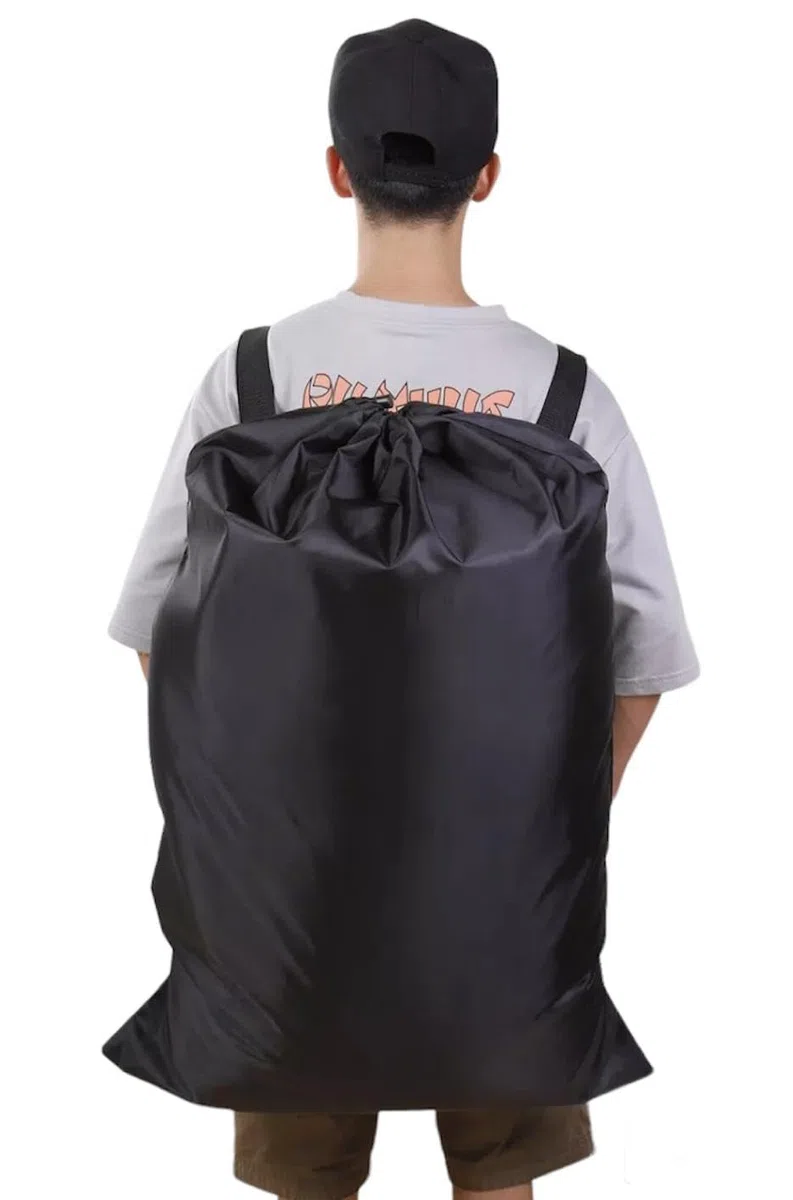 MGKolbe® Zaino Impermeabile Tascabile Ripiegabile con Bretelle Grande 92 X 60 cm, Portabiancheria Sporca per Bagno Porta Abiti da Viaggio Portapanni Indumenti Sporchi Borsa Bagaglio a Mano Nero