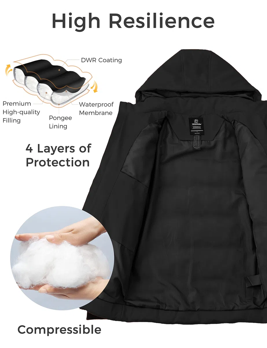 Wantdo Giacca Invernale da Uomo Caldo Giubbotto con Cappuccio Regolabile Trapuntato Idrorepellente Cappotto da Lavoro Outdoor