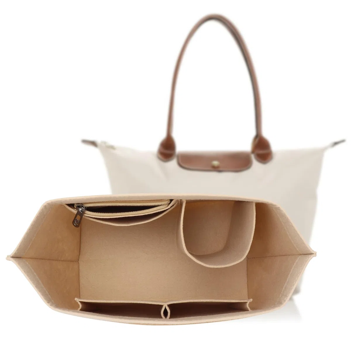 Feltro Organizer da Borsa Donna per Borsa Longchamp, Multiuso Di Peso Leggero Organizzatore Borsa Cosmetico Borsa di Deposito (Beige L)
