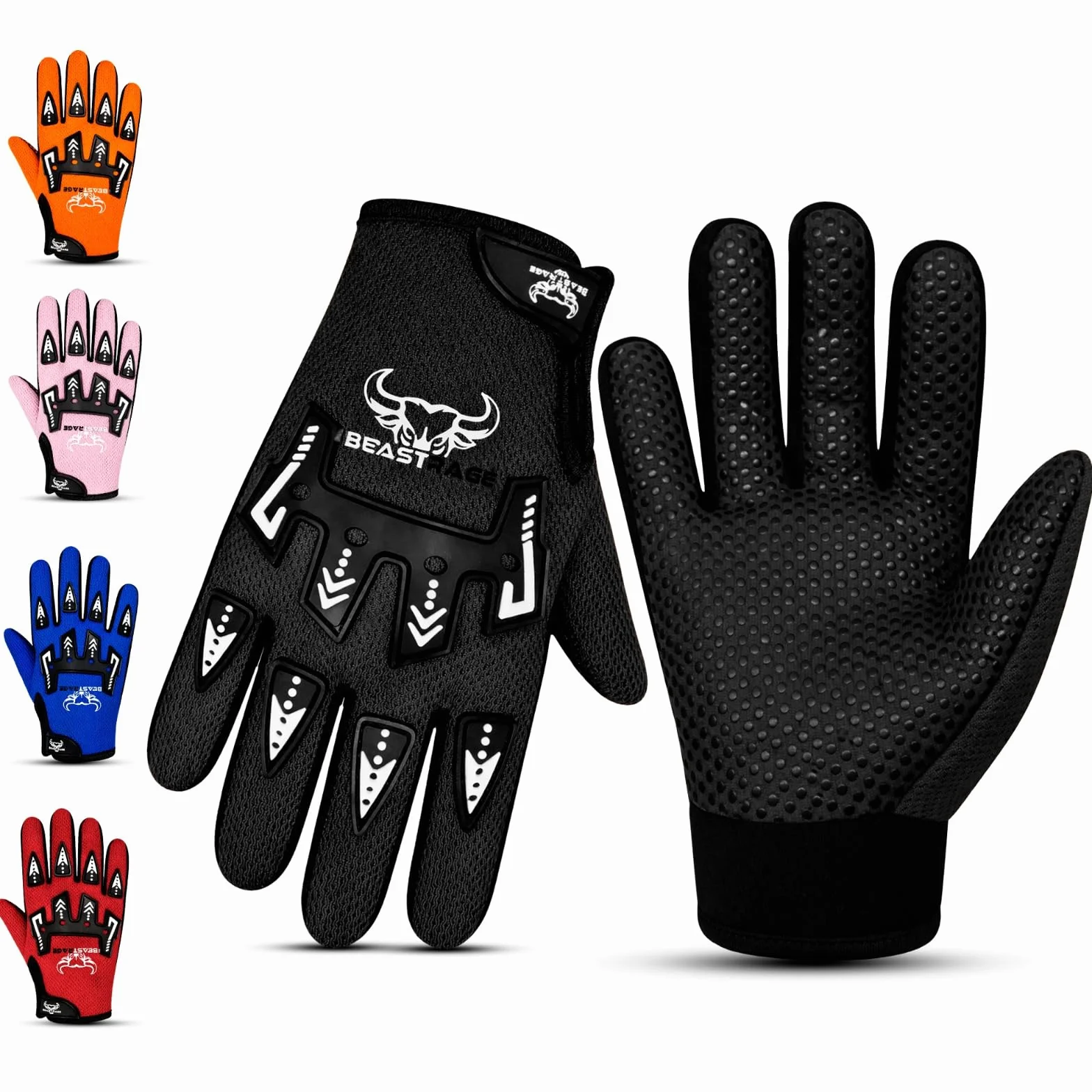 BEAST RAGE Guanti da ciclismo per bambini – Guanti da Motocross e BMX per ragazzi e ragazze, presa antiscivolo, guanti leggeri e traspiranti per il Motocross