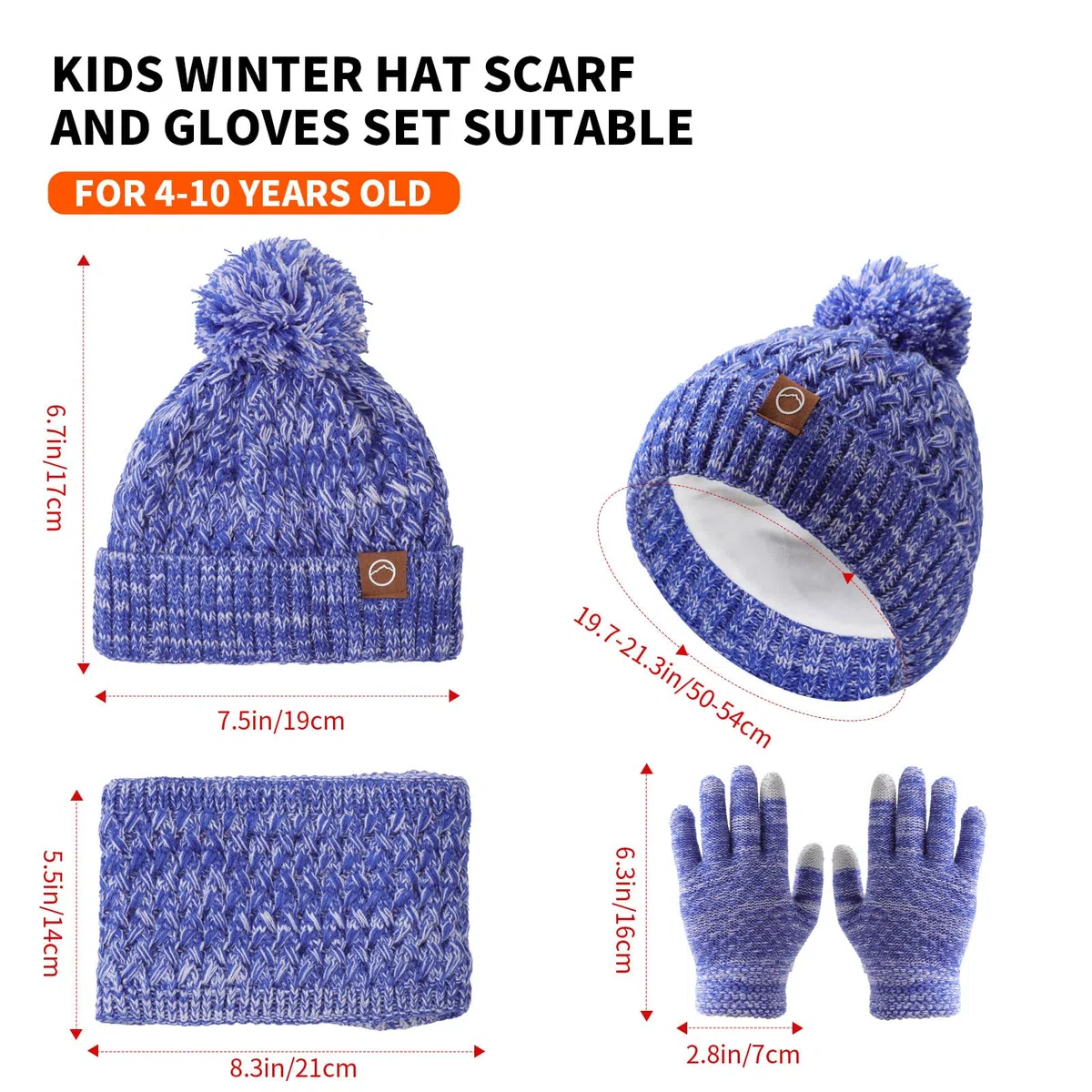 Set invernale per bambini, con cappello, sciarpa e guanti, caldo berretto termico lavorato a maglia, scaldacollo e guanto touchscreen, con morbida fodera in pile, per ragazze e ragazzi, età 4-10 anni