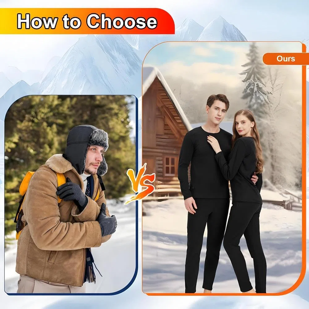 Completo Intimo Termico riscaldante Intelligente a 42 Zone per Uomo e Donna,Ricarica USB Abbigliamento Invernale riscaldato & S
