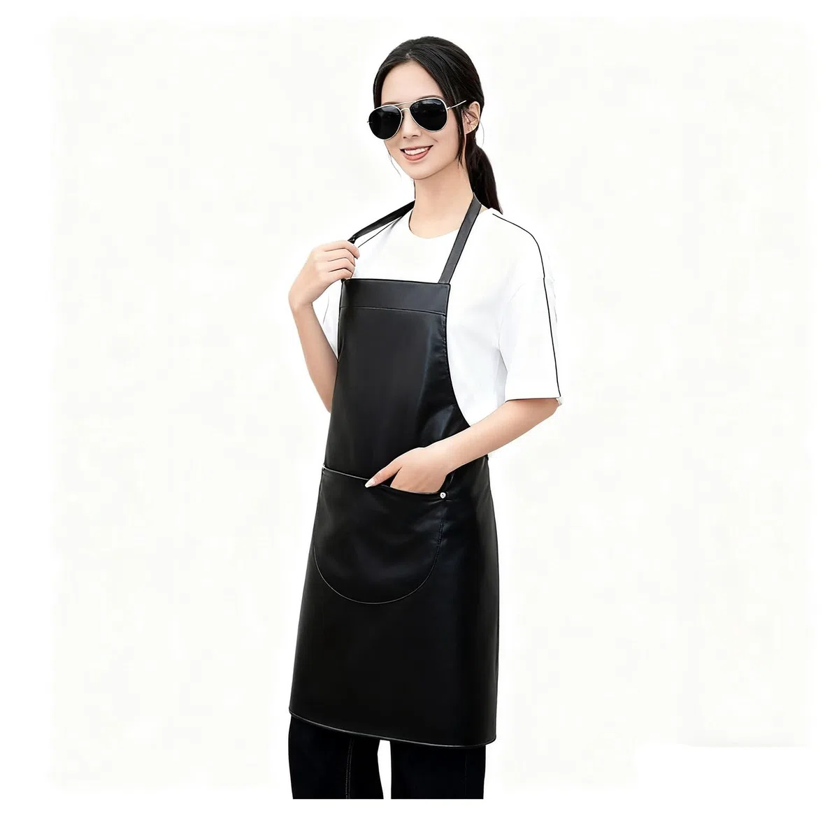 Grembiuli con Lacci al Collo Grembiule in Pelle PU Abbigliamento da Lavoro Impermeabile e Resistente All'olio Dotati di Tasche Spalline Regolabili Lacci in vita Pettorine Morbide Comode