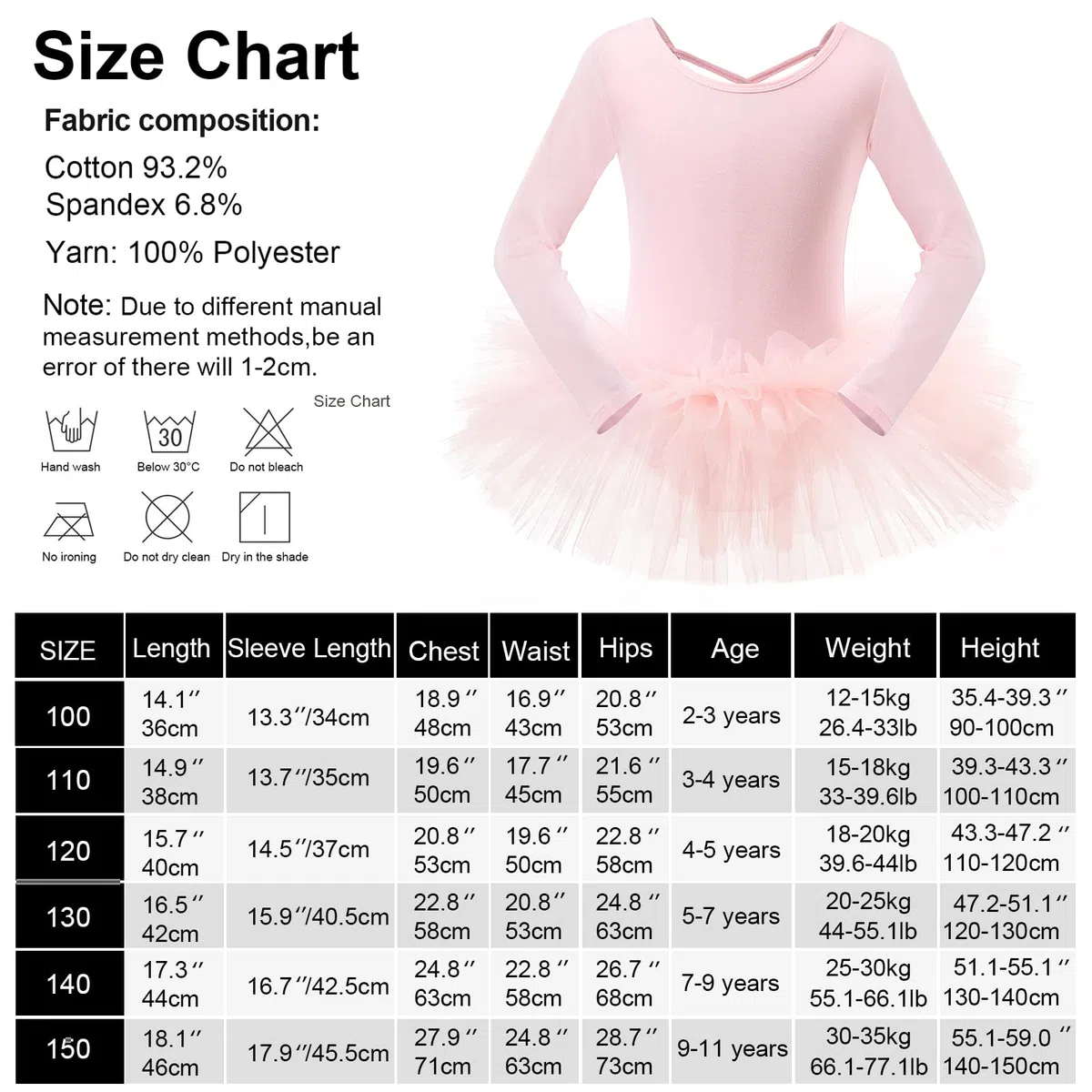 Bezioner Ragazza Tutu per Danza Body da Balletto Leotard Vestito Ginnastica Manica Lunga