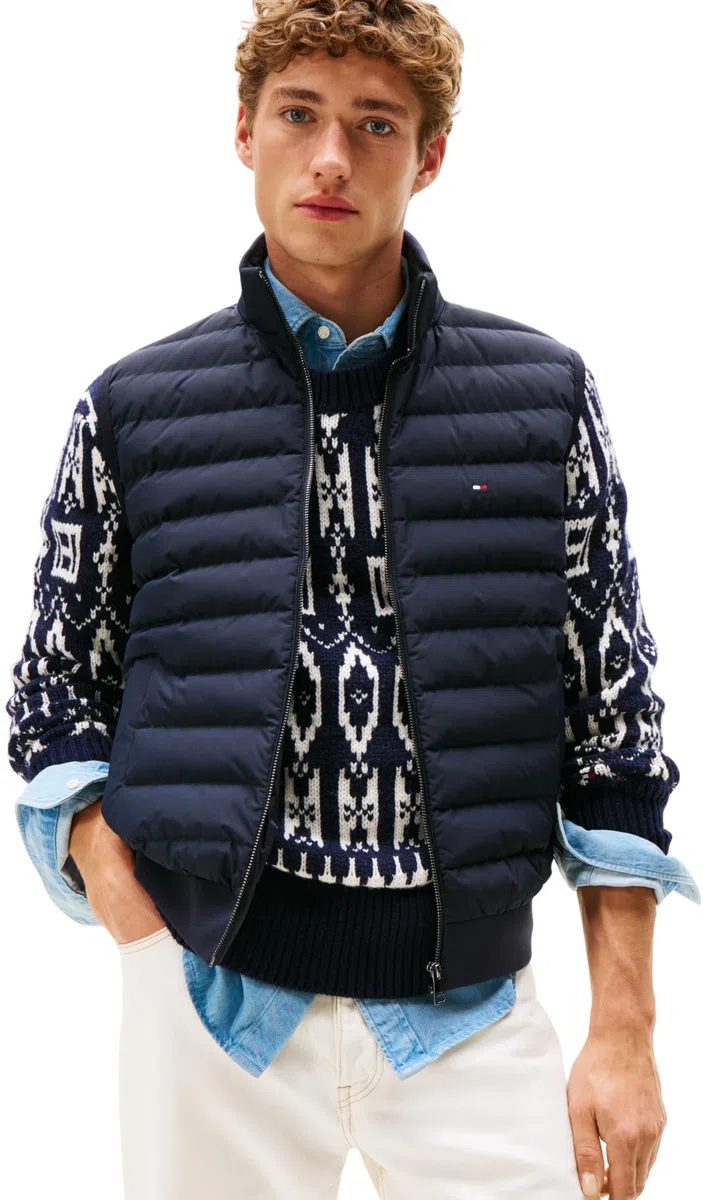 Tommy Hilfiger Uomo Gilet Mix Media Gilet con Colletto alla Coreana