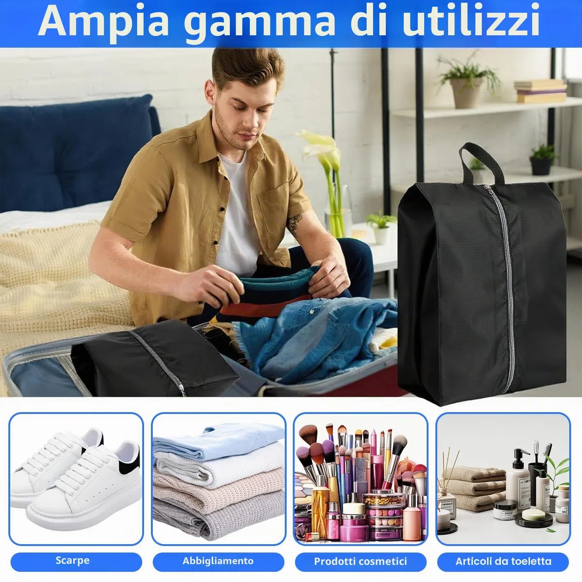 8 Pezzi Sacchetti per Scarpe da Viaggio, Borsa Porta Scarpe con Cerniera e Manico Portascarpe da Viaggio Per Scarpe,Vestiti (2 Misure)