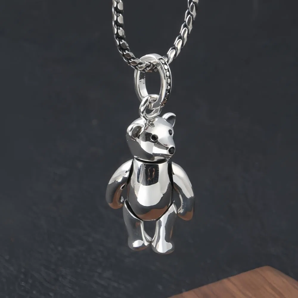 ForFox Ciondolo Orso Orsacchiotto Teddy Bear in Argento Sterling 925 per Uomo Donna